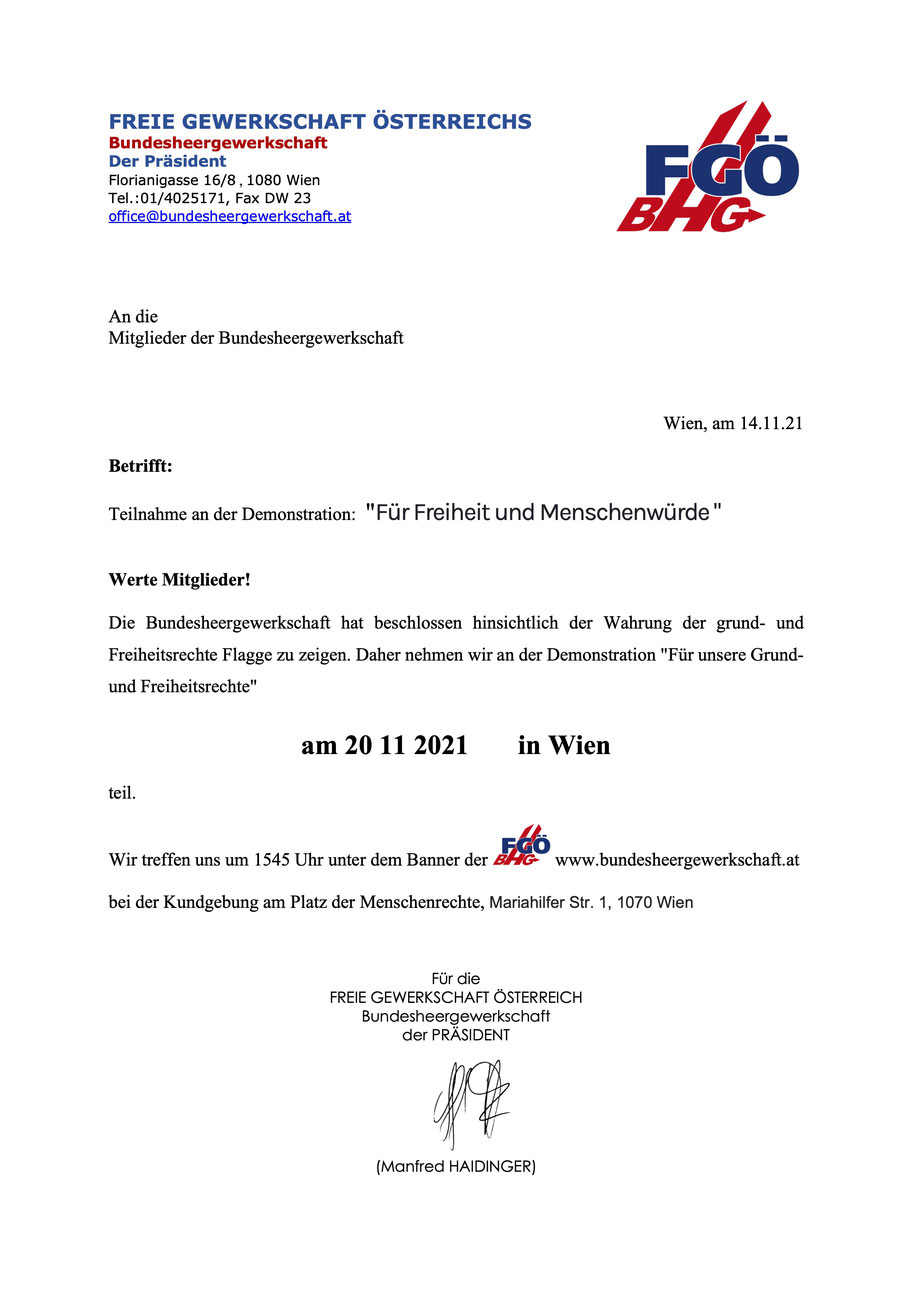 De brief van het pro-FPÖ-clubhuis voor militairen