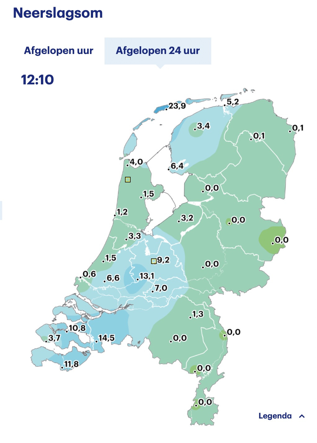 Update: Neerslagsom t/m 12:10 uur