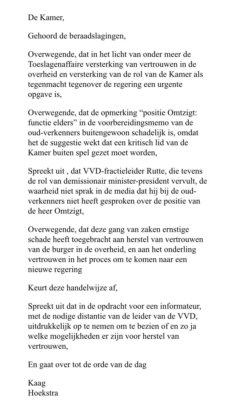 MOTIE VAN AFKEURING KAAG/HOEKSTRA