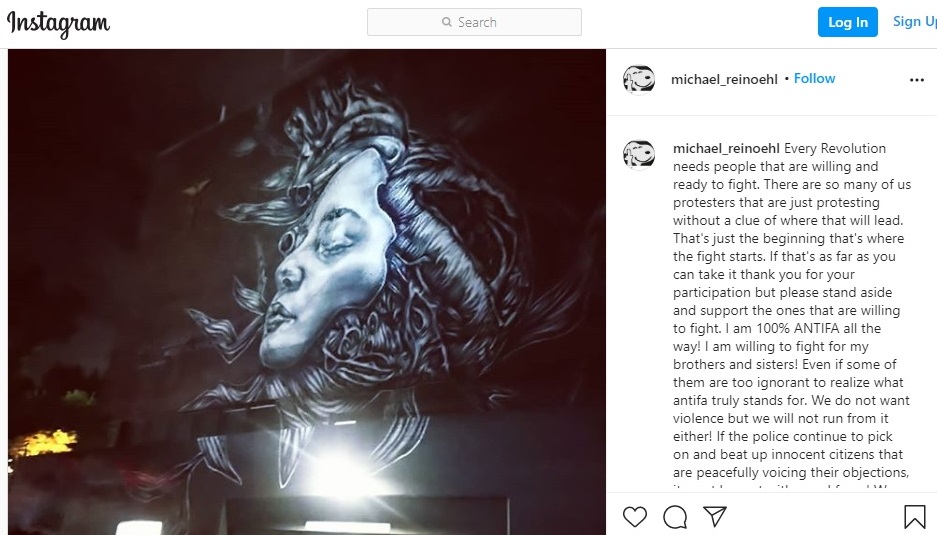 Insta schutter: "I am 100% ANTIFA all the way"
