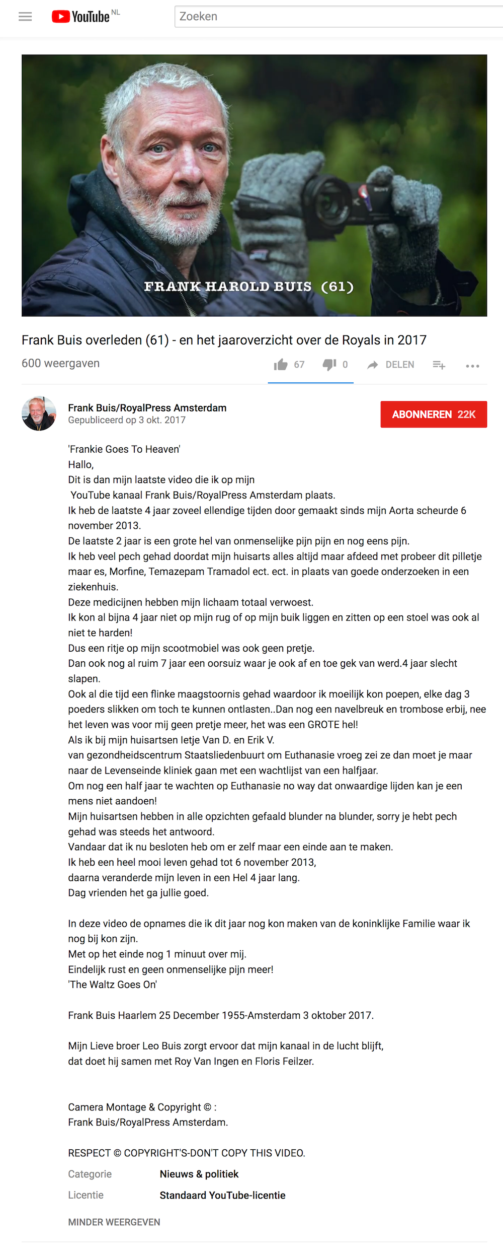 Afscheidsbriefje. Frank zegt vaarwel