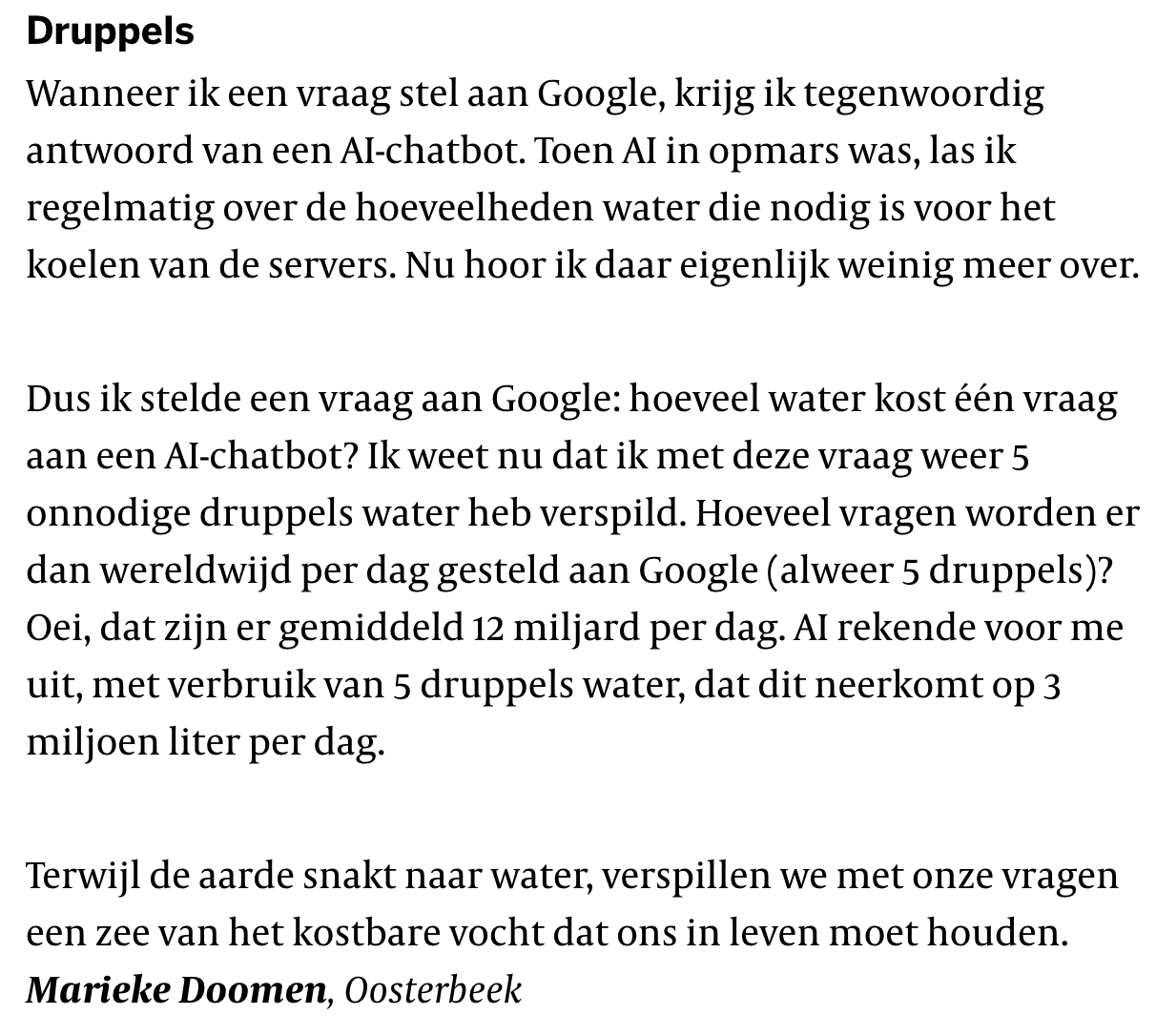 druppelverspiller in de volkskrant