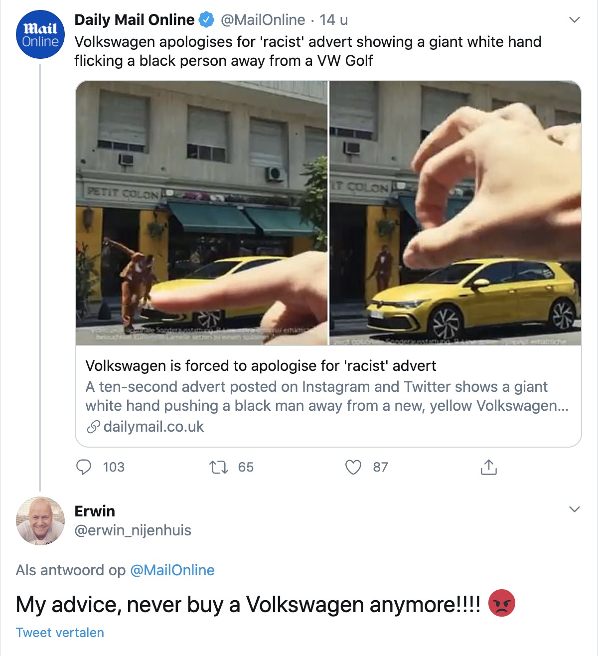 Erwin heeft advies voor de lezers van de Daily Mail