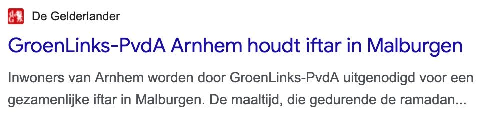 GroenLinks-PvdA houdt een iftar in malburgen, zo staat in de Gelderlander